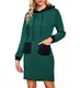 Clearlove Hoodie Kleid Langarm Sweatkleid mit Kapuze Grün Kapuzenpullover Kleid Herbst Winter Dick Kapuzenkleid Farbblock Sweatshirts Kleider mit Tasche M