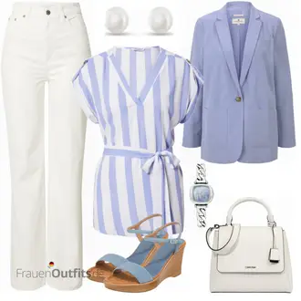 Outfit mit Braun Sandalen UNISA "Hellblauer Businesslook"