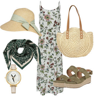 Geblümt Outfit mit Rot/Grün/Rosa/Braun/Weiß Kleid Große Größe/Strandkleid/Langes Sommerkleid/Maxikleid/Nicki Kleid/Bedrucktes Kleid Only "Schöner Sommer Look"