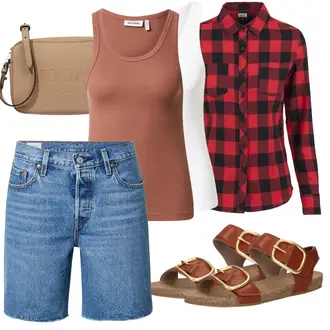 Outfit mit Rot/Braun/Lila Flanellhemd/Kariertes Hemd Urban Classics "Freizeit Outfit"