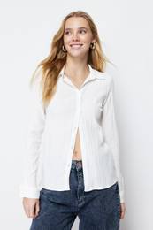 Ecru Textured Fitted Woven Shirt
