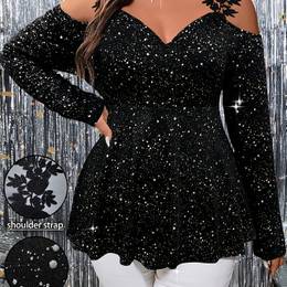 Large Size Women's Top Black Glitter Waist-cinching Women's Vest For Spring And Autumn