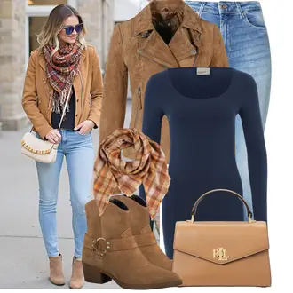 Outfit mit HellBlau/Blau Lederjacke/Ankle Boot/High Waist Jeans/Jeans mit Schlitz/Jeans mit Loch/Push up Jeans/Schlupfjeans/Cuir Chaussures/男士皮夹克/Winterjacke VERO MODA "Stilvoller Look für den Frühling"