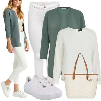 Outfit s Krémová/Bílá Halenkový Top/Halenka s Dlouhým Rukávem/Slip-on Halenka/Halenka se Stojatým Límcem/Kožená bunda pro muže/Crash blůza/Dětská hračka/Sportovní Halenka/Mušelínová Halenka/Blůza s nášivkou na lokti Object "Stylový look na jaro"