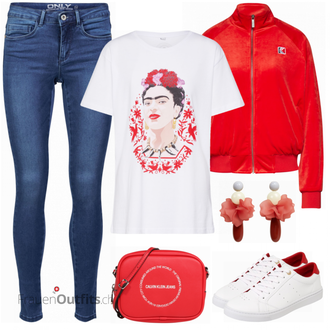 Outfit mit Rot Karl Kani "Merchcode Shirt"