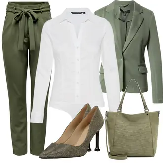 Elegant Outfit mit Dunkelgrün/Khaki/Grün Hose Große Größe/Boyfriend Hose/Karottenhose/Freizeithose/Chino Hose/Musselin Hose/Paperbag Hose/Trachtenhose JdY "Eleganter Look"Look: Uni, Casual, Coole, Elegant, Schön, Old Money, Outdoor, Workwear