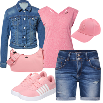 Outfit mit Rosa/Beige/Blau Schultertasche Lacoste "Outfit für den Sommer"