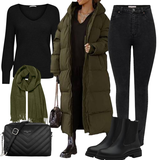 Schwarze Gummistiefeletten mit Nieten Outfits image