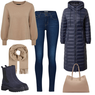 Herbst Outfit mit Beige/Braun Leggings mit Schlitz/Hose mit Schlitz/Kaschmir Mantel/Strickmantel/Lodenmantel/Langer Mantel/Langmantel/Langer Wintermantel/Midi Mantel/Übergangsmantel/Wollmantel/Wollmantel/Kaschmir-Strickjacke/Lange Strickjacken/Stehkragen-Strickjacke/Winter Strickjacke/Wickelstrickjacke levi's ® "Schlichter Freizeitlook"