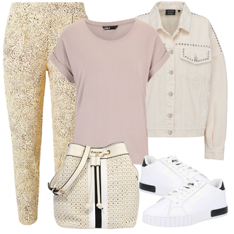 Outfit mit Grau/Weiß Jeansjacke "Freizeit Outfit"