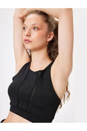 Sports Bra Tulle Detailed Crew Neck Covered Slim Fit Interlock