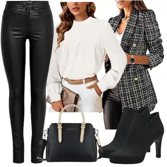 Jeans Outfits mit Schwarz/Grün/Gelb/Rosa Anzug Soulolo "Elegantes Herbst Outfit"