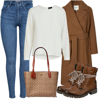 Outfit s Krémová/Bílá Halenkový Top/Halenka s Dlouhým Rukávem/Slip-on Halenka/Halenka se Stojatým Límcem/Kožená bunda pro muže/Crash blůza/Dětská hračka/Sportovní Halenka/Mušelínová Halenka/Blůza s nášivkou na lokti Object "Trendový zimní vzhled"