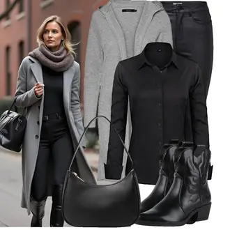 Outfit mit Schwarz Winterjacke/High Waist Jeans/Slim Fit Jeans/Push up Jeans/Leder Schuhe/Jeans mit Schlitz/Thermojeans/Biker Jeans Only "Stylische Kombination für den Frühling"