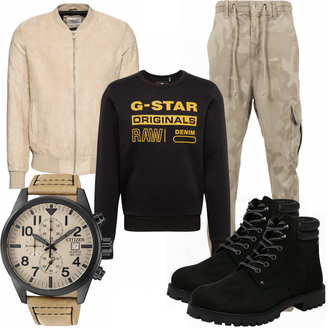 Outfit mit Schwarz Stiefel Jack & Jones "Camo"