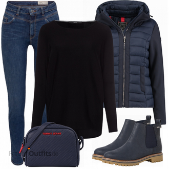 Outfit mit Weiß/Schwarz Strickjacke/Oversized Zip Hoodie/Oversize Musselin Bluse Zero "Herbstlicher Look"