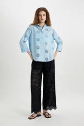 Pants Wide Leg Wide Leg Pocket High Waist Embroidered Hole Long Length