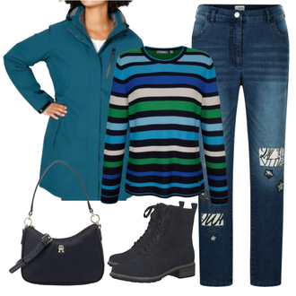 Outfit mit Schwarz/Dunkelblau/Hellblau/Blau SchnürStiefelette/SpringerStiefel/Klassischer Stiefel/Gefütterte Stiefelette/Flache Stiefelette Tamaris "Perfekt für den Herbst"