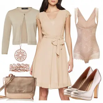 Romantisch Outfit mit Beige/Rosa Körper Body mit Bügel/Shapewear/Transparenter Body/Mesh Body/Spitzenbody/Korselett KSKshape "Esprit dress"Look: Babydoll, Disco, Romantisch, Overdressed, Mit Transparent